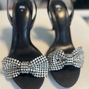 Zara Black Heels with Silver Bow Accents